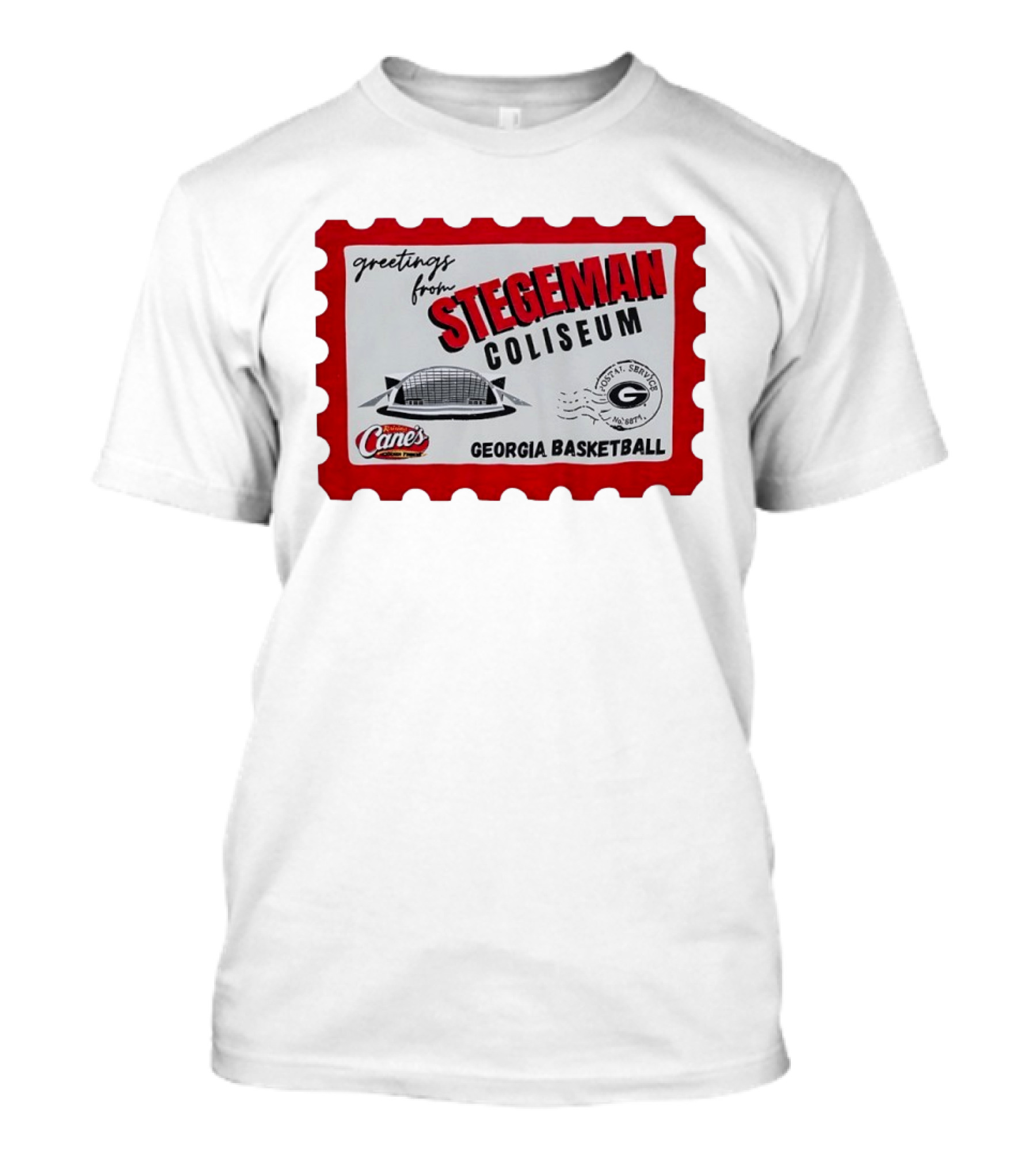 Greetings From Stegeman Coliseum Georgia Basketball Stamp Raising Cane's T-Shirt