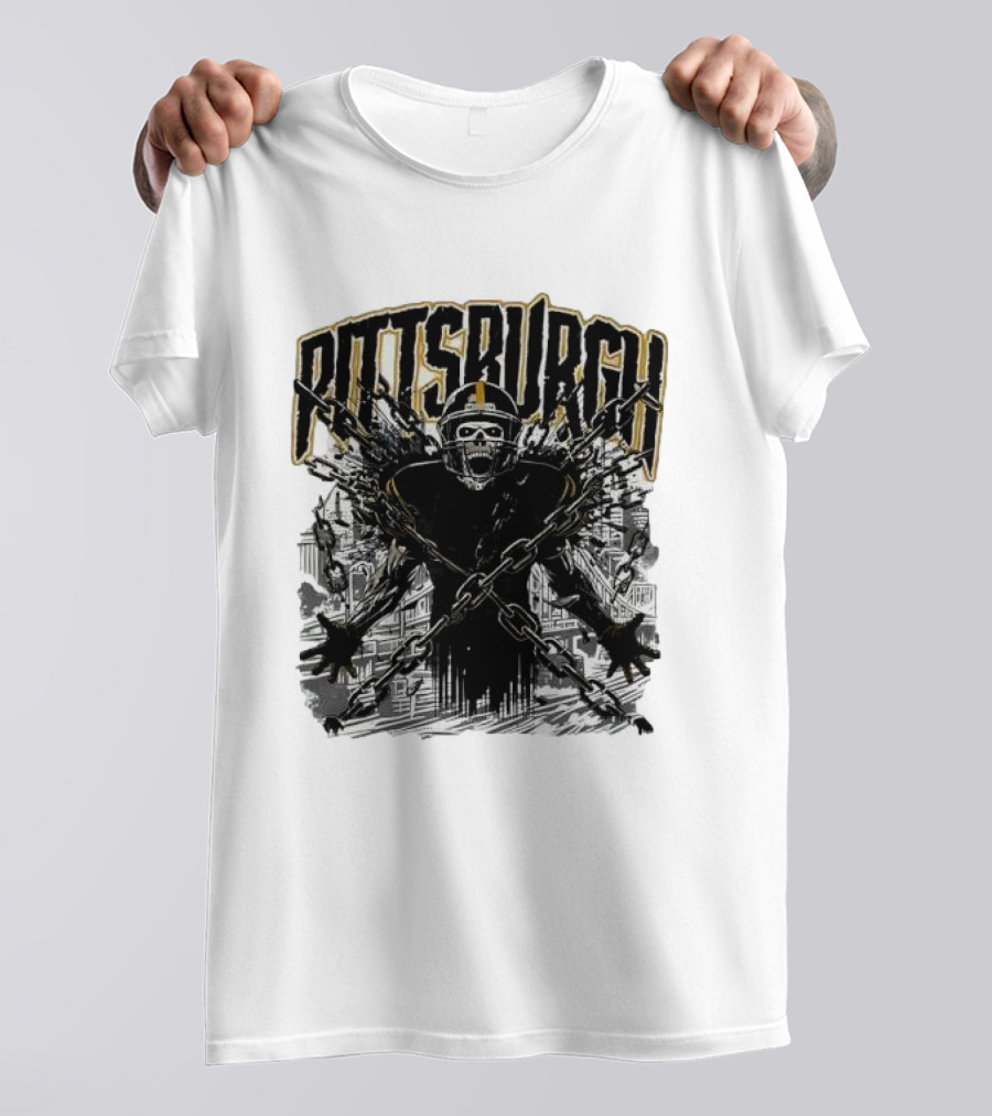 Pittsburgh Skeleton Breaking Chains Steel City Football T-Shirt