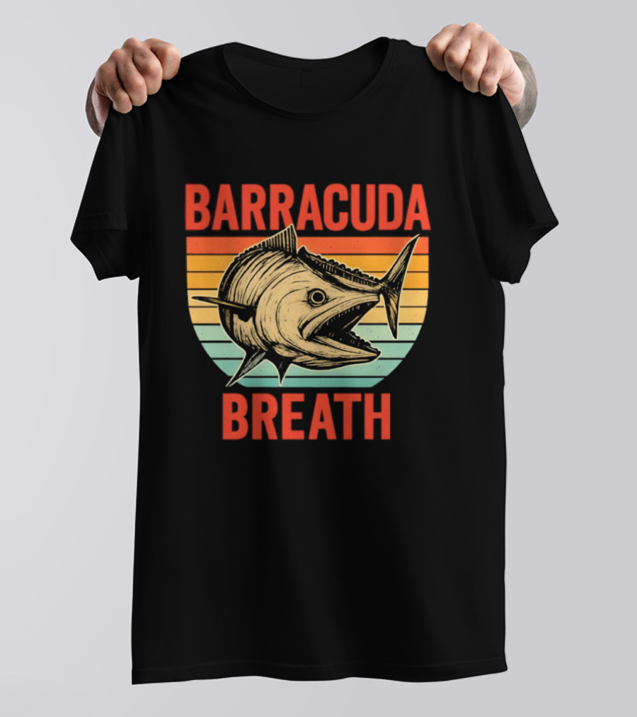 Barracuda Breath Funny Fishing Retro Vintage Stripes T-Shirt