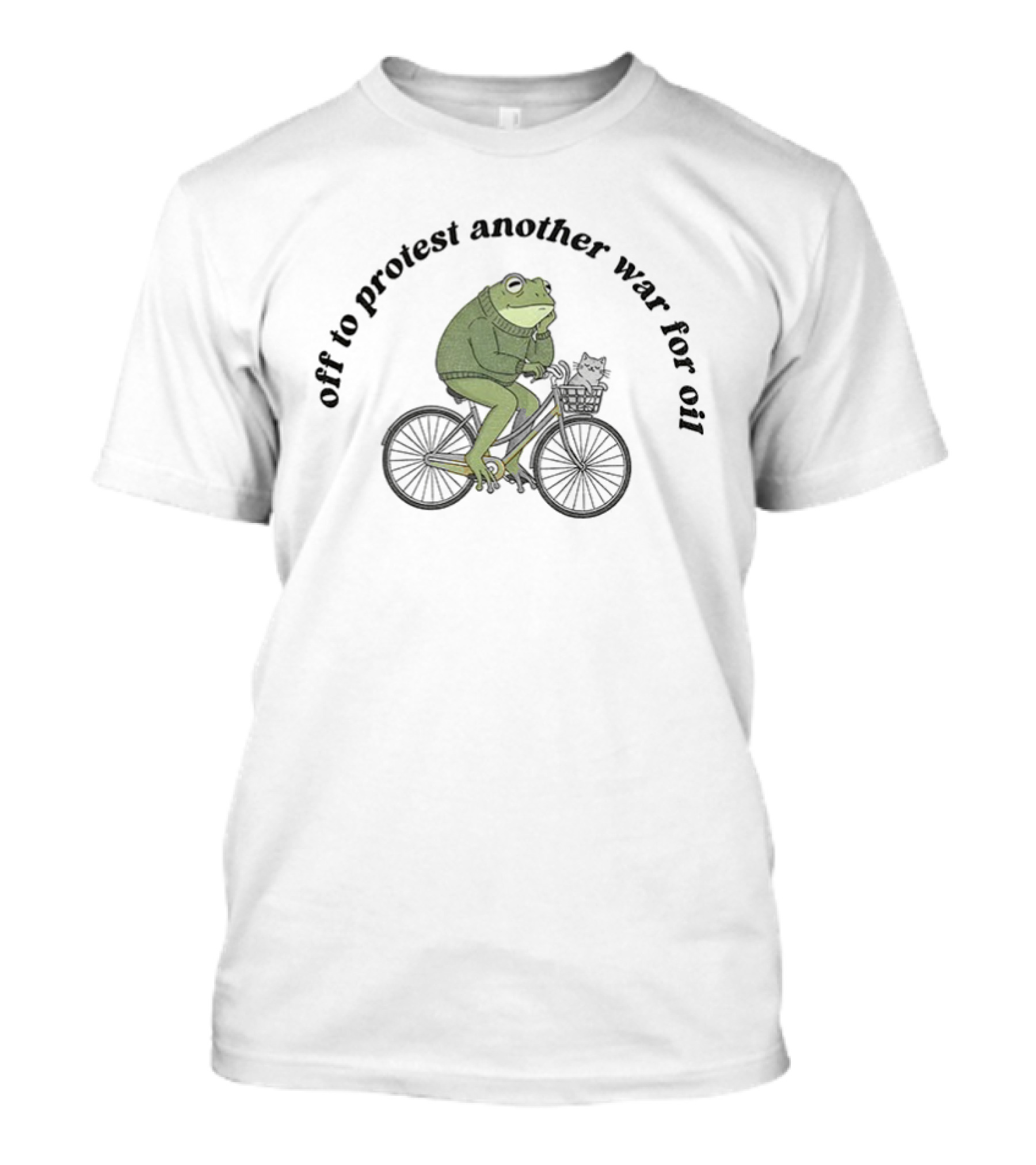 Anti War Frog And Cat Bicycle Off To Protest Another War For Oil T-Shirt