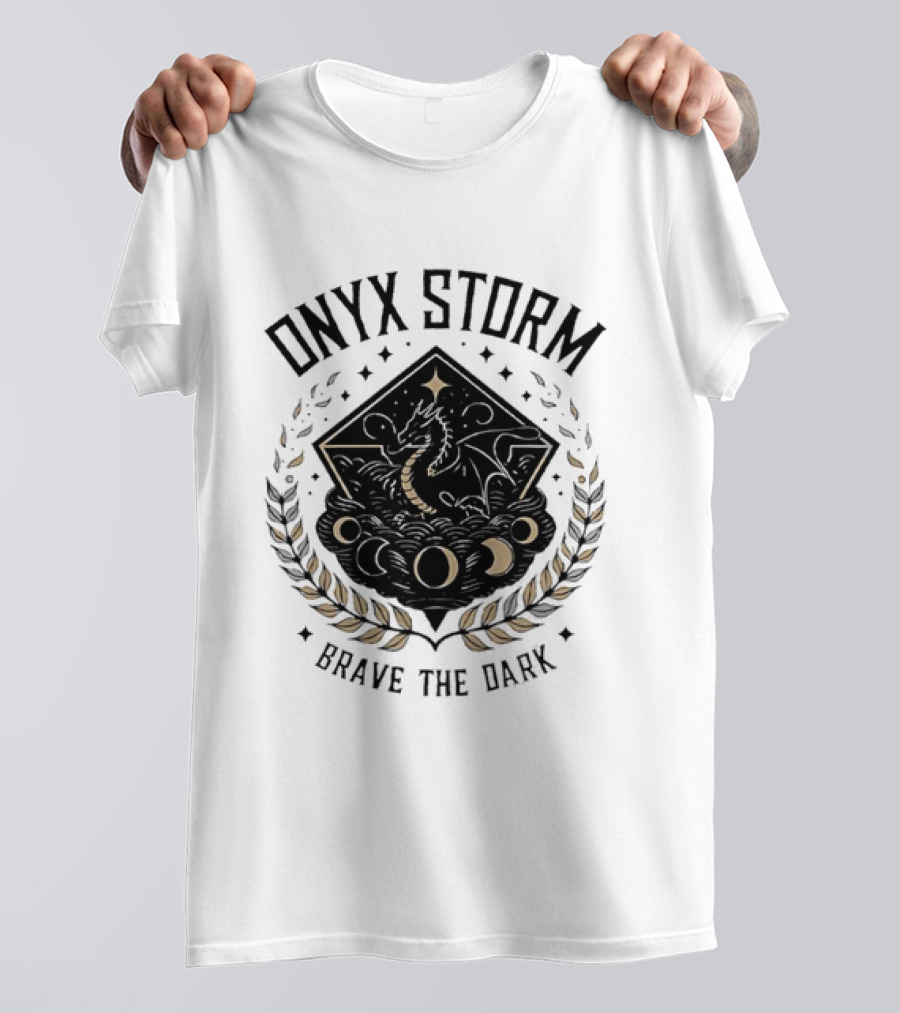 Onyx Storm Brave The Dark Lunar Phases And Celestial Symbols T-Shirt