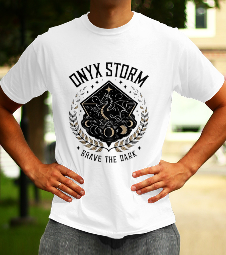 Onyx Storm Brave The Dark Lunar Phases And Celestial Symbols T-Shirt