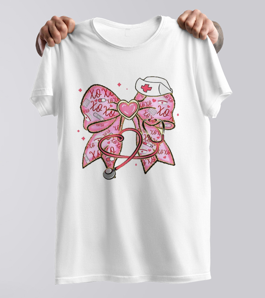 Valentine Nurse XOXO Heart Bow And Stethoscope T-Shirt