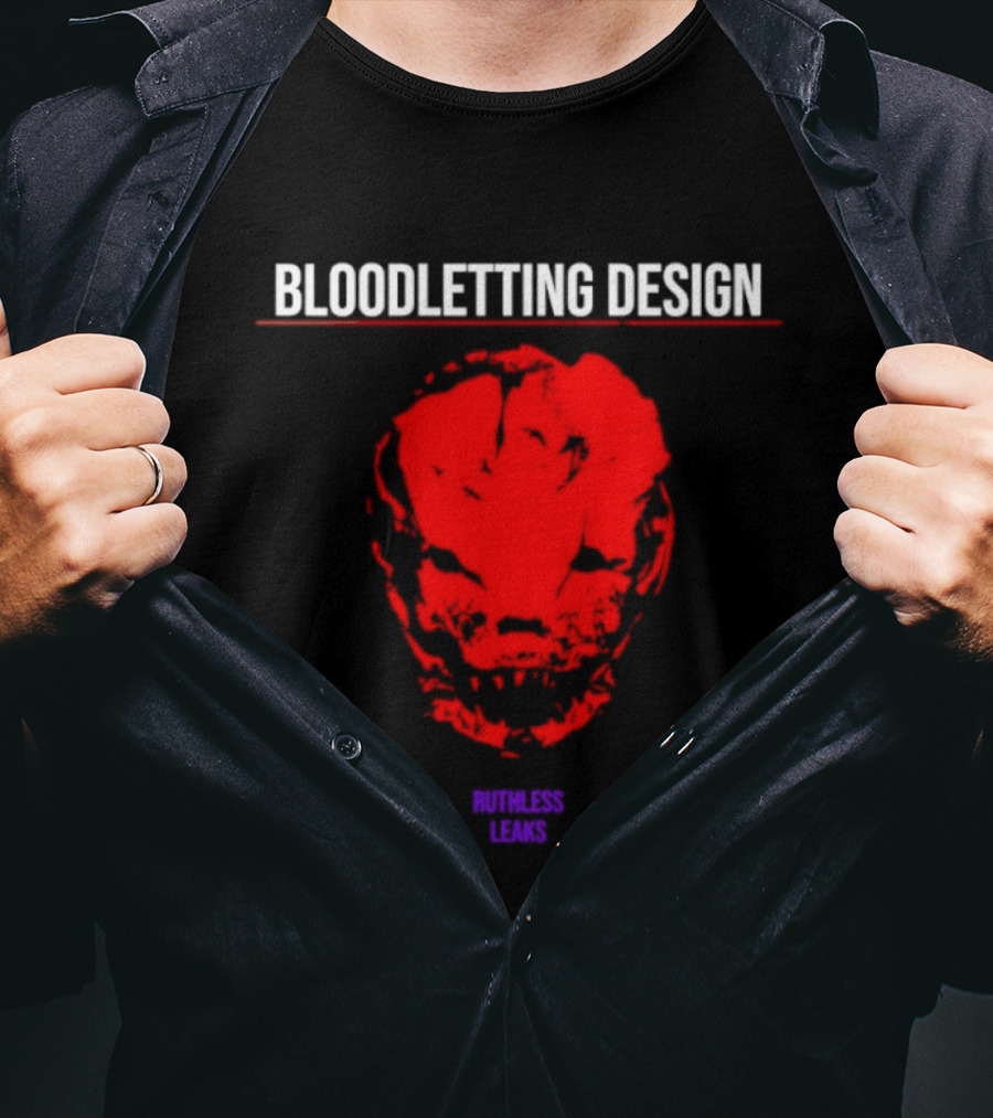 Bloodletting Red Ruthless Leaks Skull T-Shirt