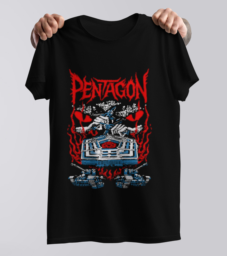 Pentagon Band Red Flames And Hearts T-Shirt