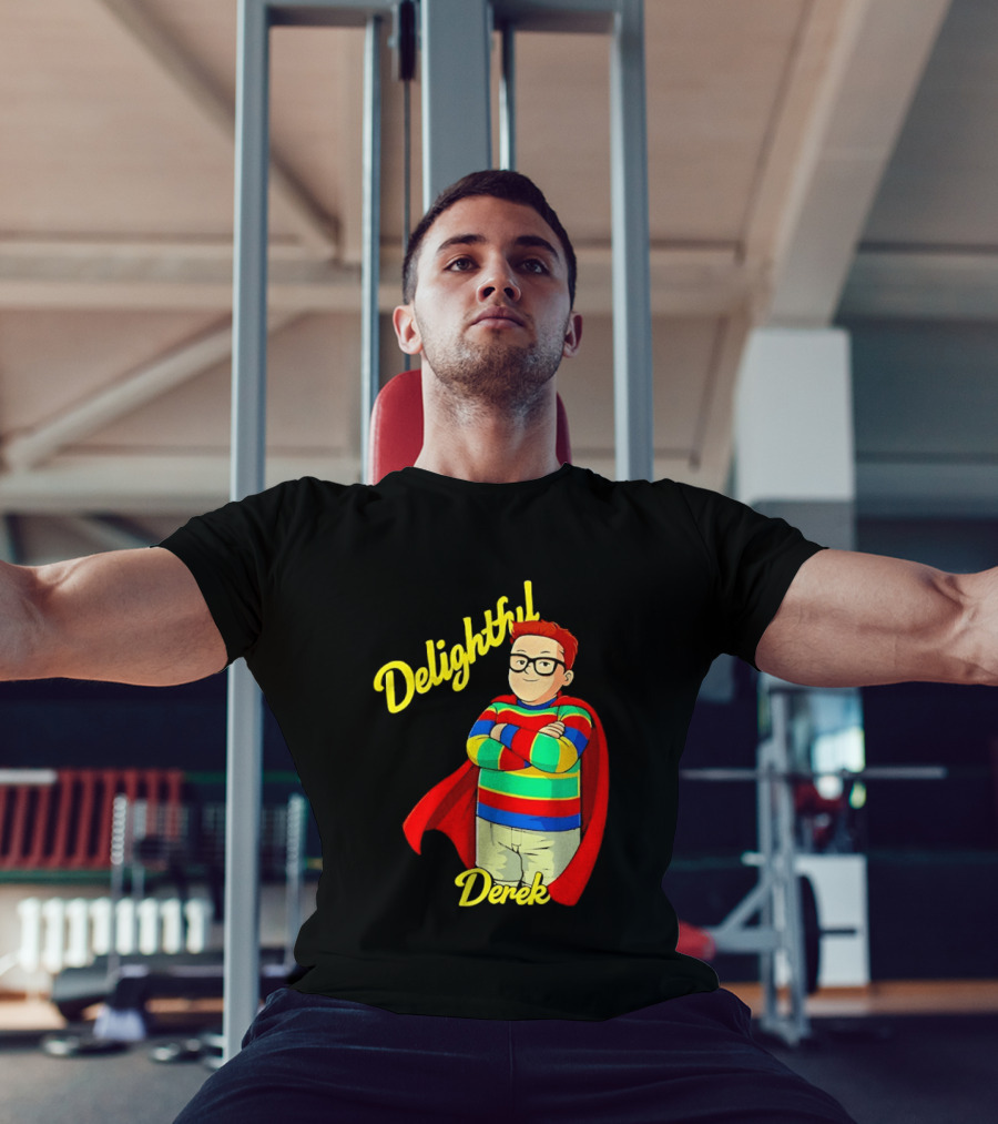 Delightful Derek Superhero With Cape And Stripes T-Shirt