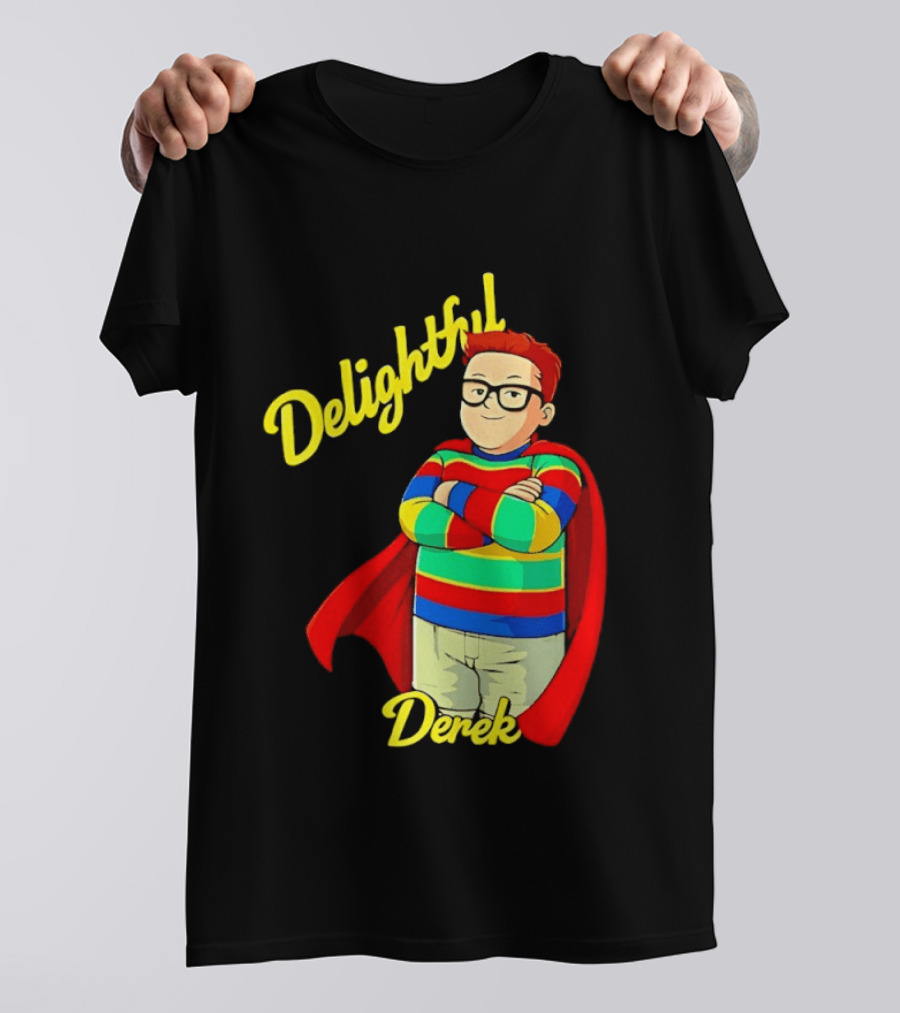 Delightful Derek Superhero With Cape And Stripes T-Shirt