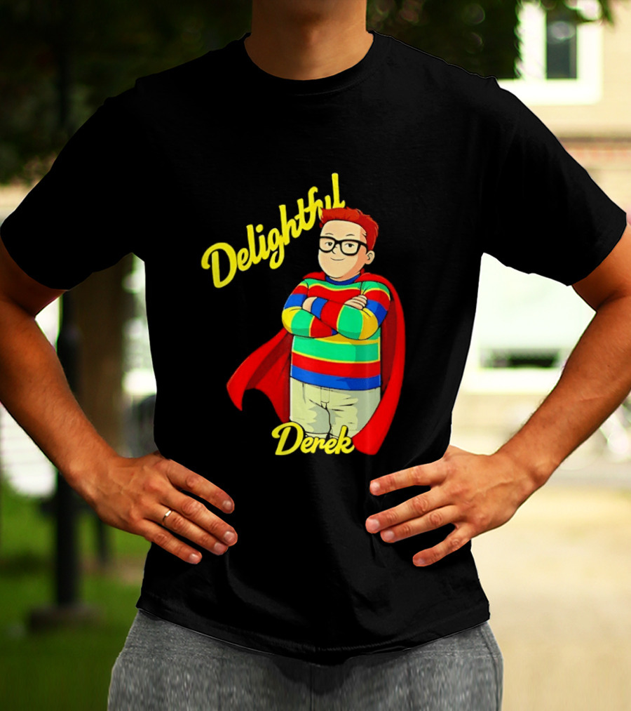 Delightful Derek Superhero With Cape And Stripes T-Shirt