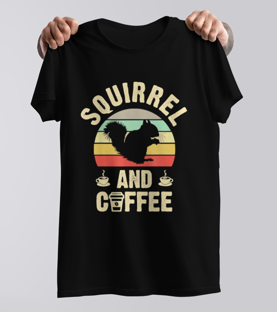 Squirrel And Coffee Retro Sunset Silhouette With Cups And Takeaway T-Shirt