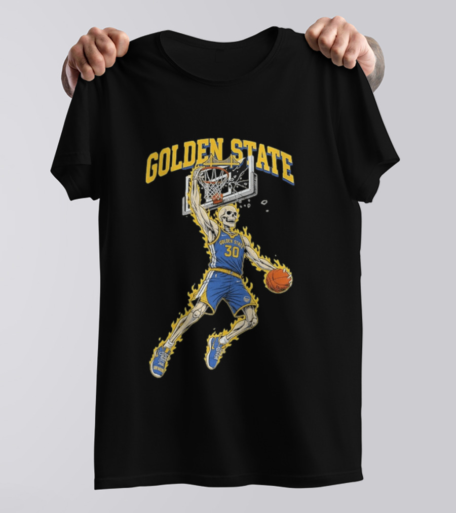 Golden State Warriors Basketball Skeleton Player Slam Dunk Fire T-Shirt