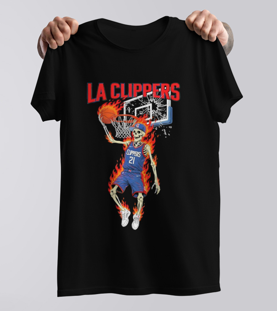 LA Clippers Basketball Skeleton Player On Fire Dunking T-Shirt