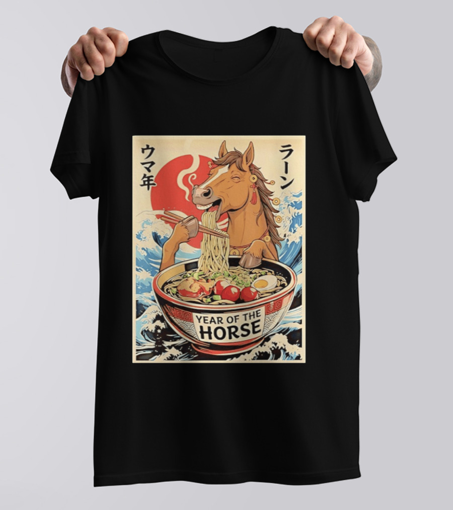 Horse Eating Ramen Year Of The Horse 2026 Japanese T-Shirt