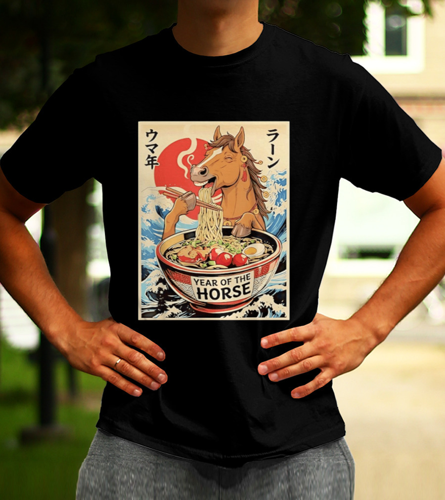 Horse Eating Ramen Year Of The Horse 2026 Japanese T-Shirt
