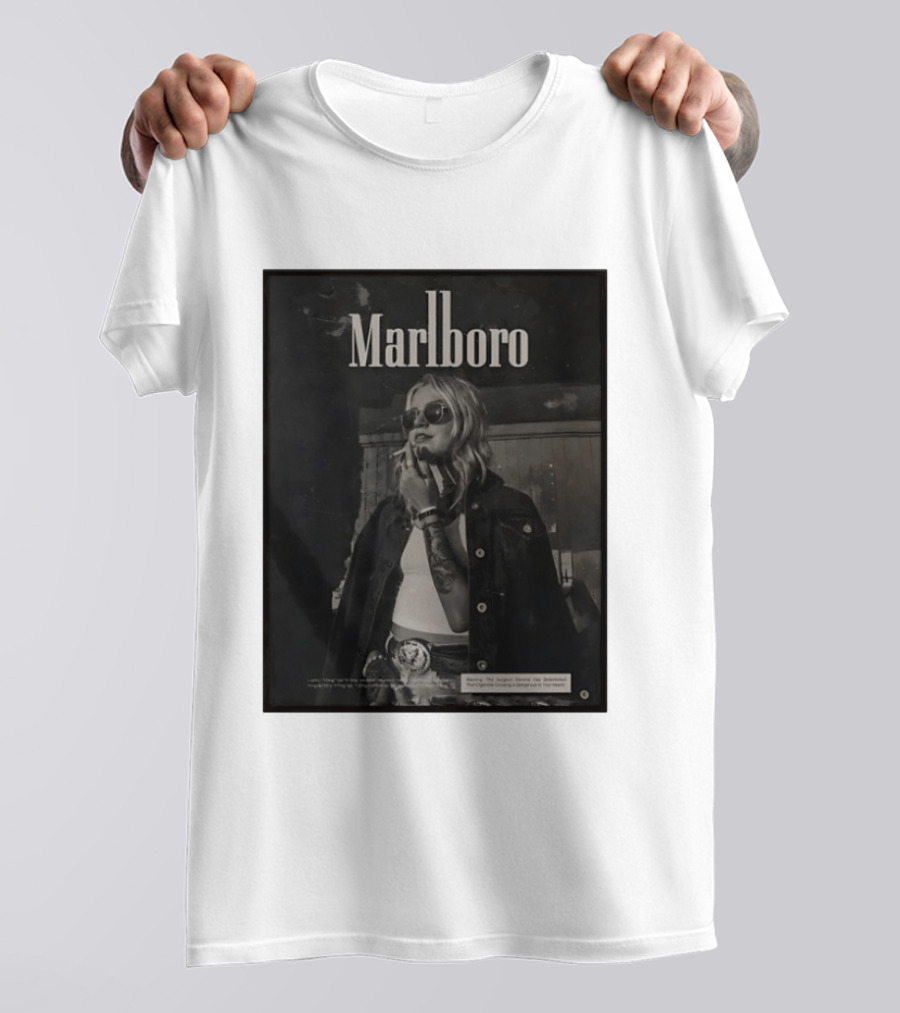 Marlboro Woman Smoking Retro Style Sunglasses Denim Jacket T-Shirt