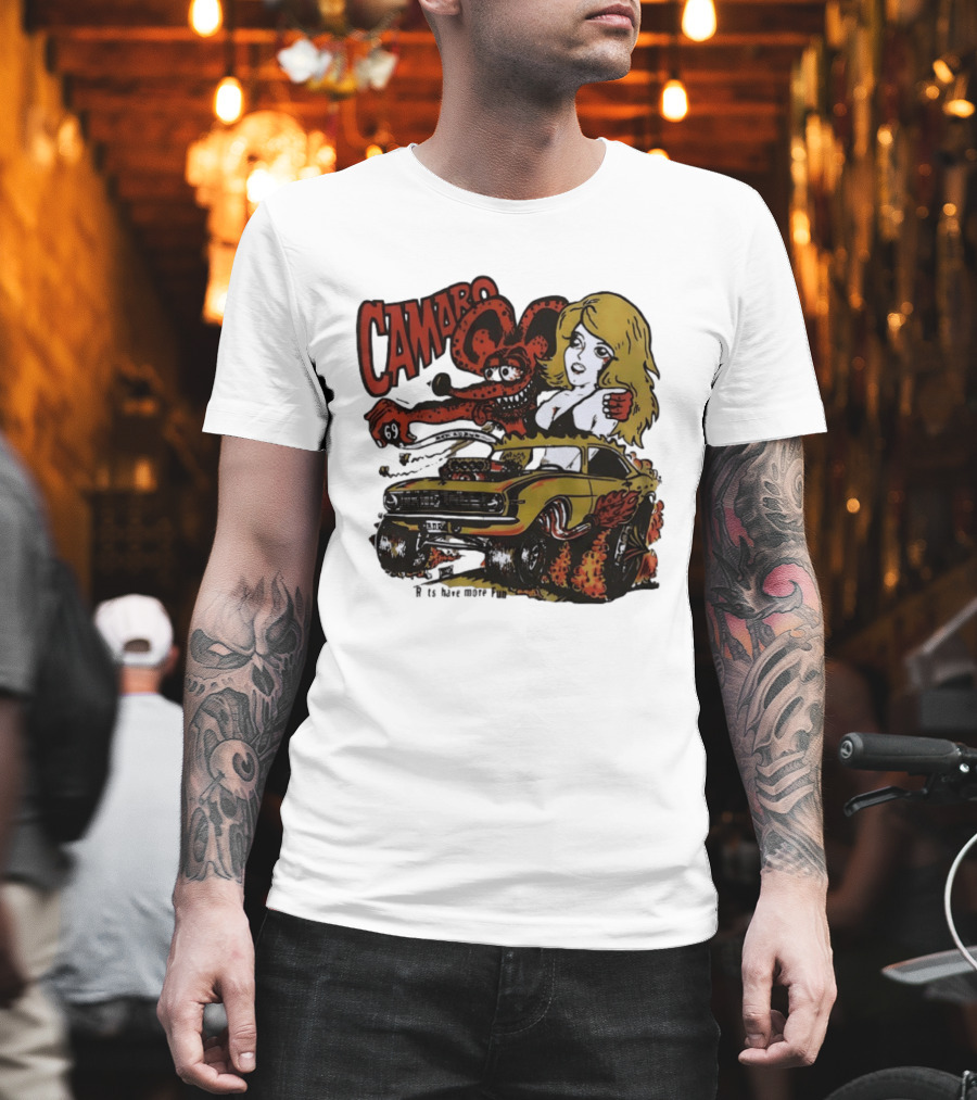Camaro 69 Rats Have More Fun Blonde Lady Hot Rod Cartoon T-Shirt