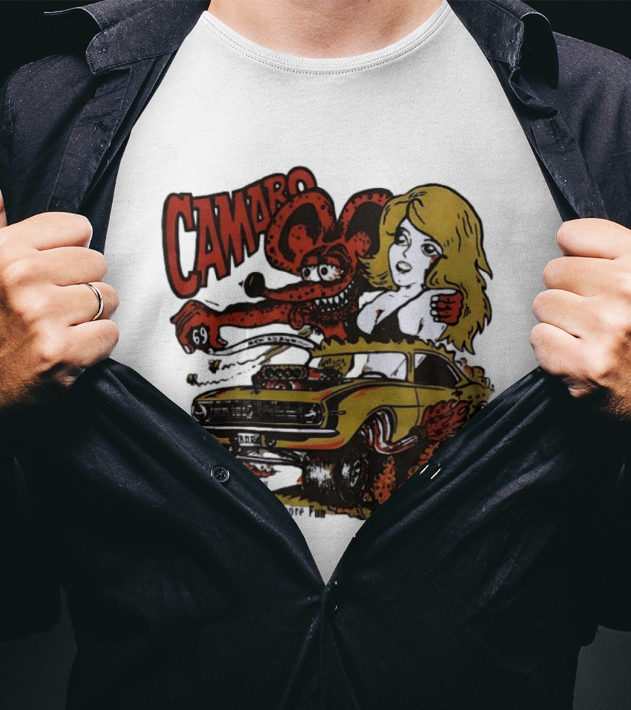 Camaro 69 Rats Have More Fun Blonde Lady Hot Rod Cartoon T-Shirt