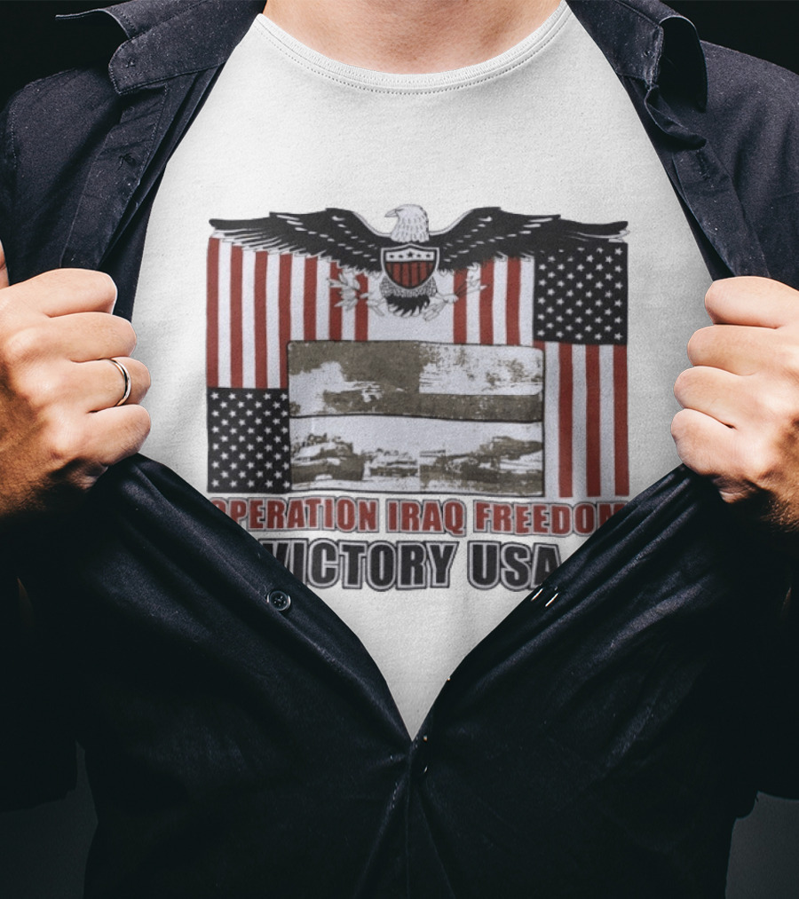 Operation Iraq Freedom Victory USA American Flag Eagle T-Shirt