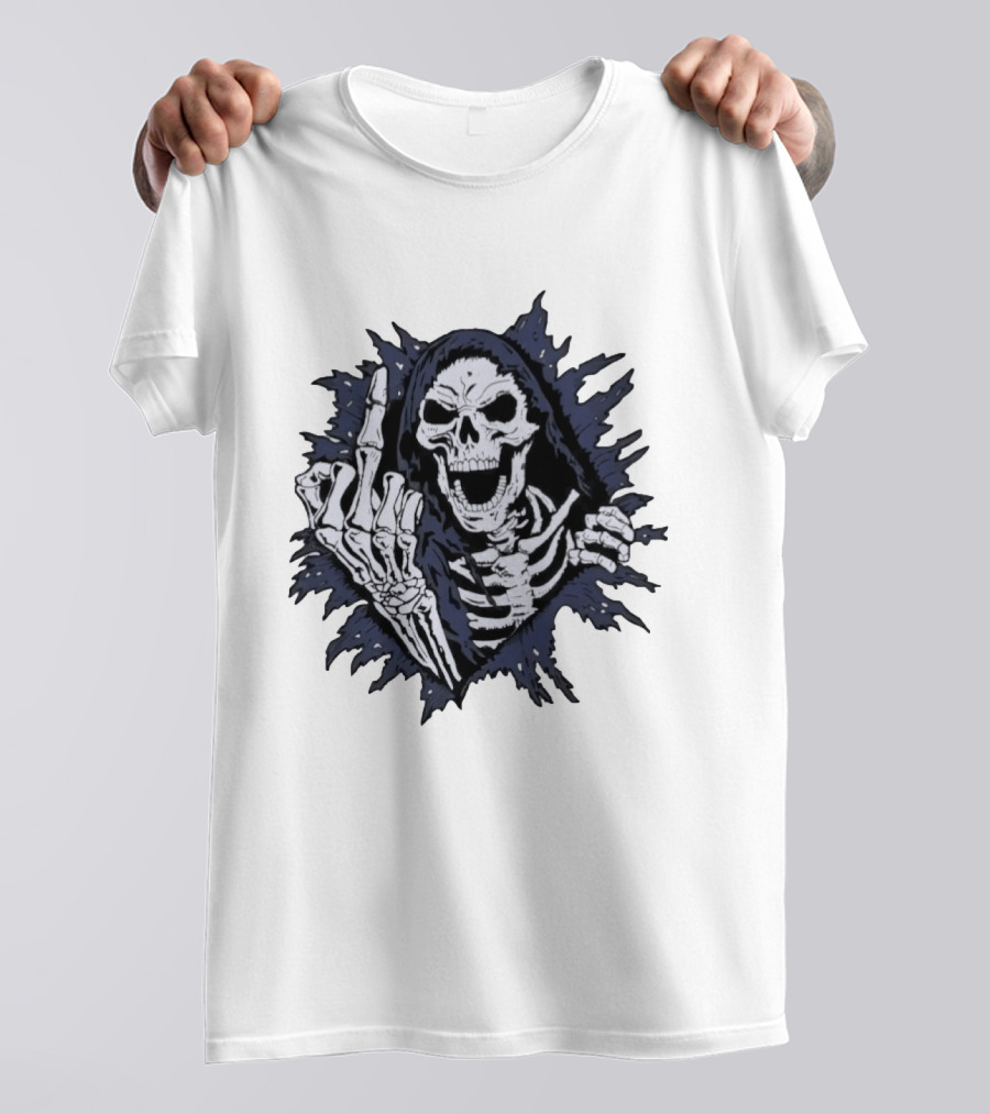 Worry Club Bone Daddy Skeleton Middle Finger Grinning Reaper T-Shirt