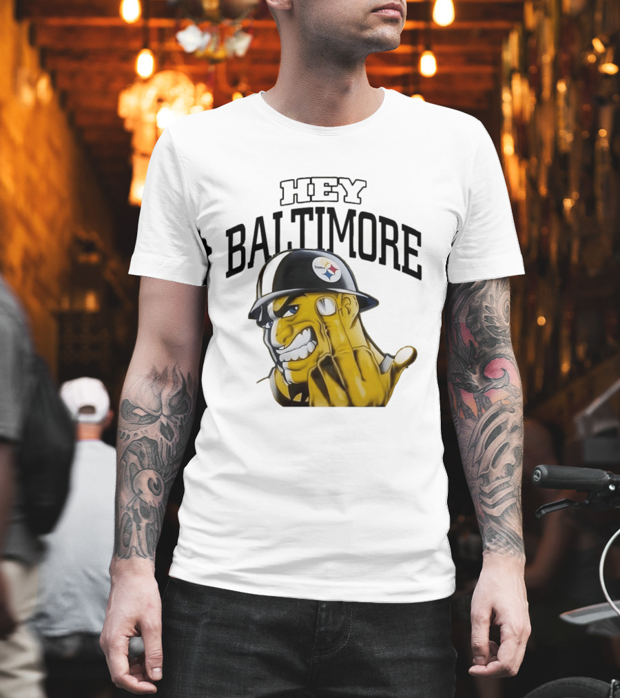 Pittsburgh Steelers Hey Baltimore Middle Finger Gesture T-Shirt