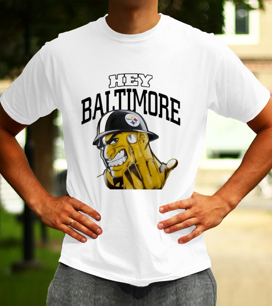 Pittsburgh Steelers Hey Baltimore Middle Finger Gesture T-Shirt