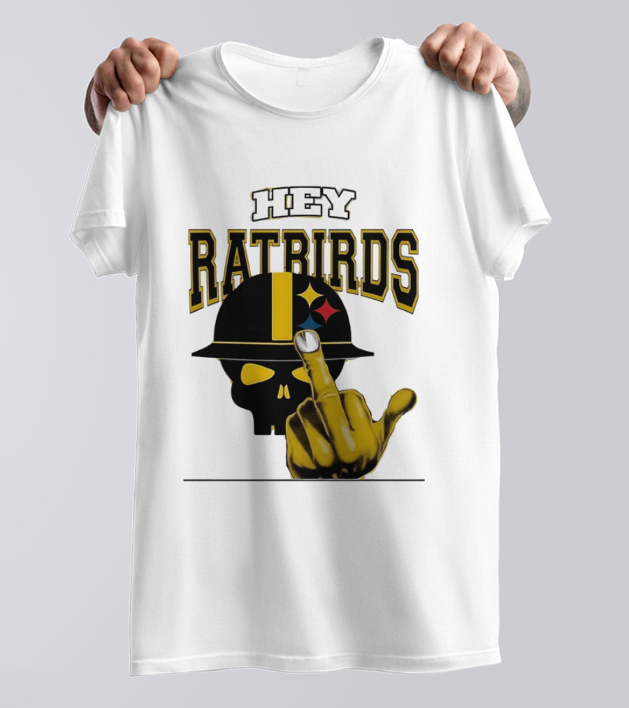 Hey Ratbirds Middle Finger Pittsburgh Steelers Skull T-Shirt