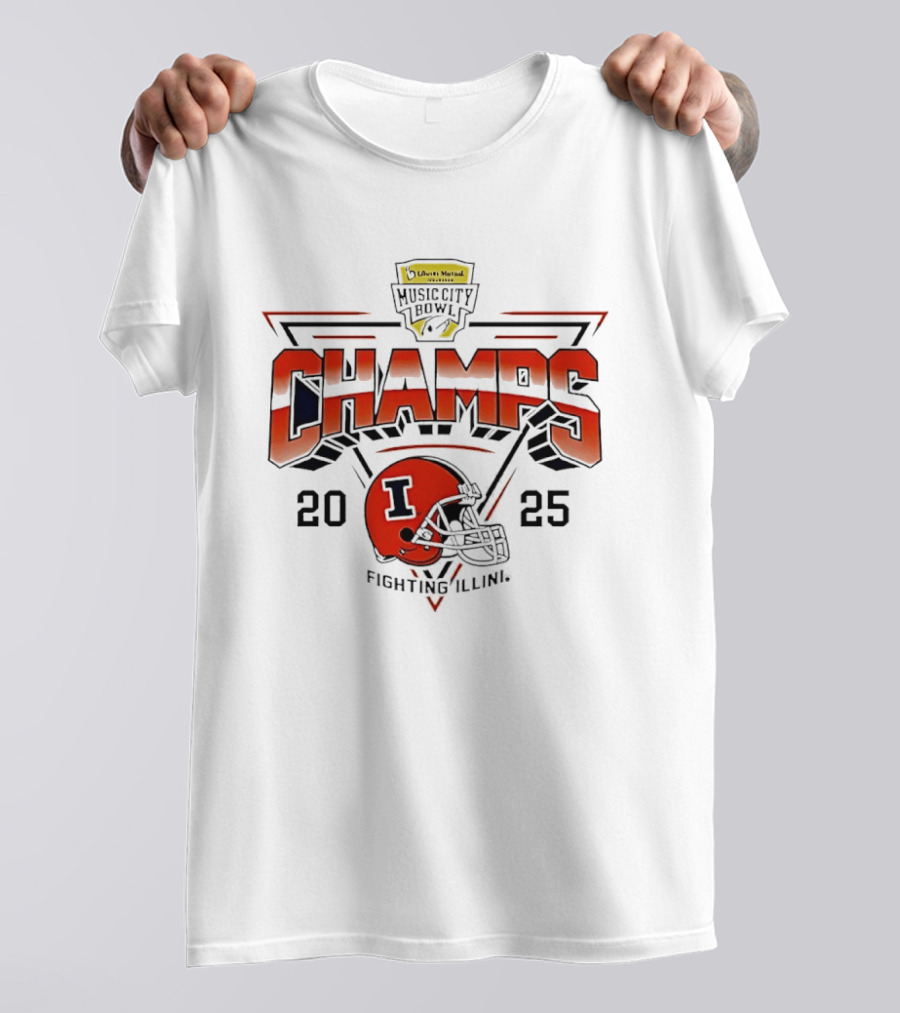 Illinois Fighting Illini 2025 Music City Bowl Champs Helmet T-Shirt