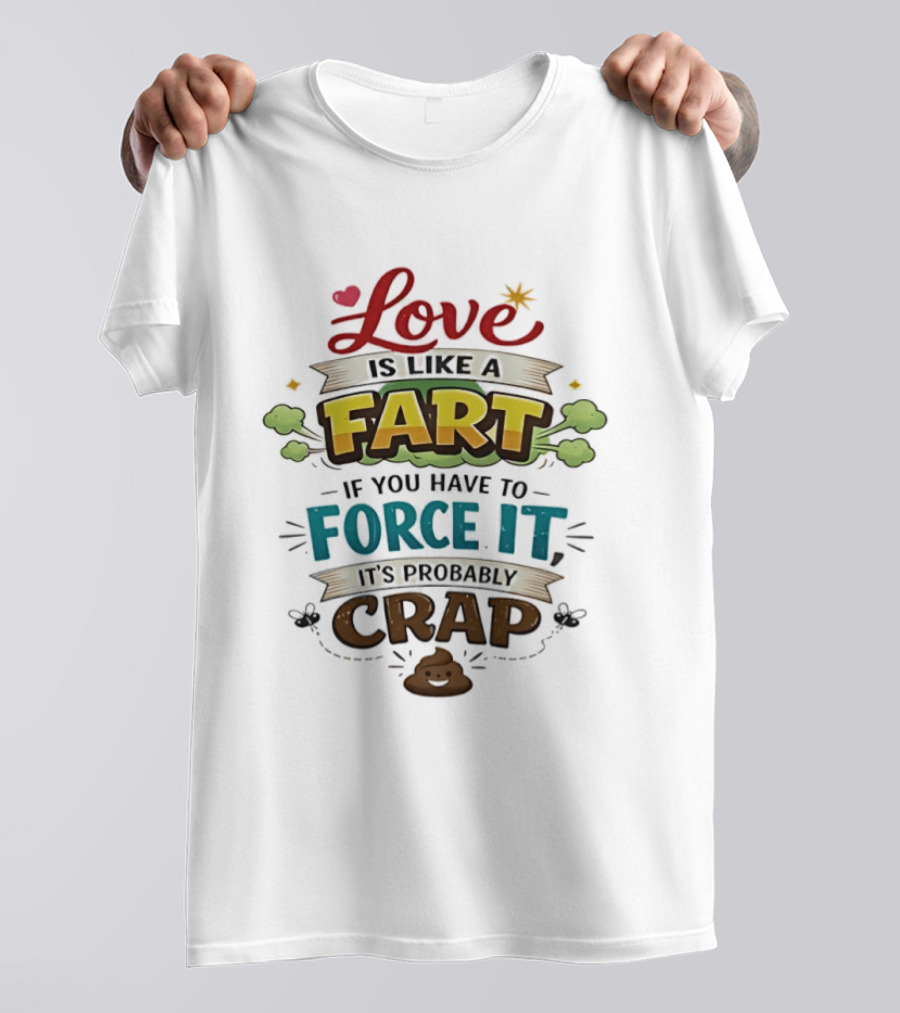 Love Is Like A Fart If You Have To Force It It's Probably Crap Funny Poop Emoji T-Shirt
