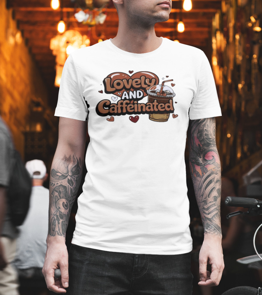 Lovely And Caffeinated Heart And Coffee Aesthetic T-Shirt