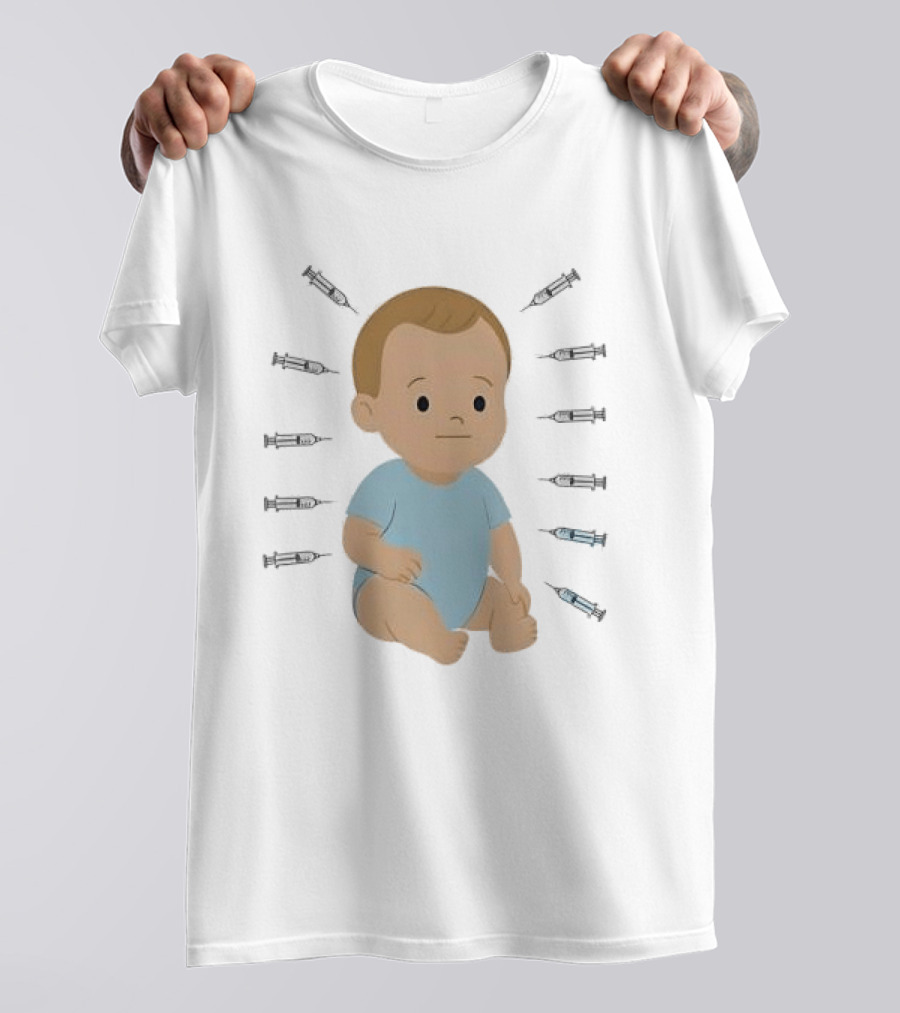Trump Administration Cuts Childhood Vaccine Cartoon Baby Surrounded By Syringes T-Shirt