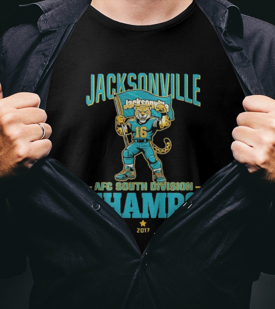 Jacksonville Jaguars Mascot 16 Holding Flag AFC South Division Champs 1998 1999 2017 2022 2023 T-Shirt