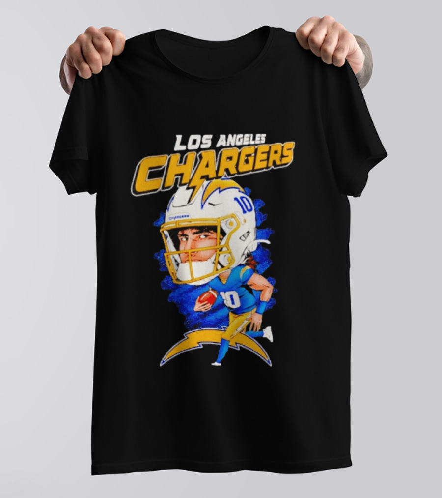 Los Angeles Chargers Justin Herbert Caricature Football Star 10 T-Shirt