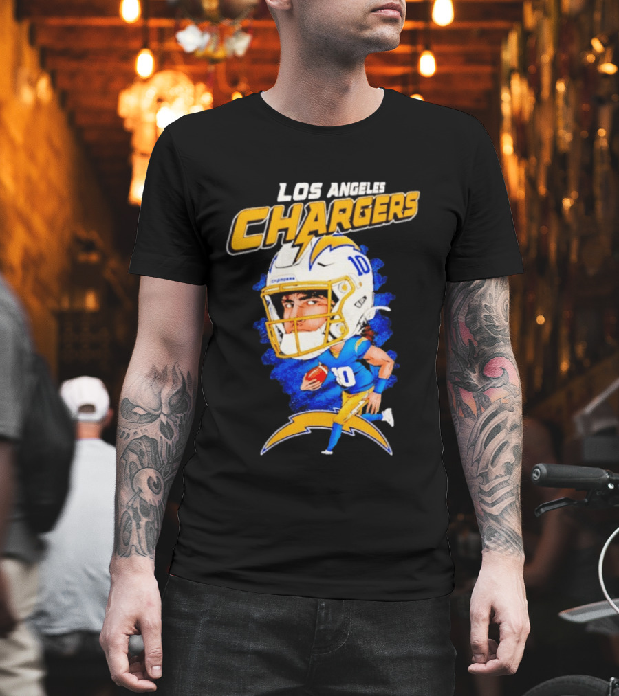 Los Angeles Chargers Justin Herbert Caricature Football Star 10 T-Shirt