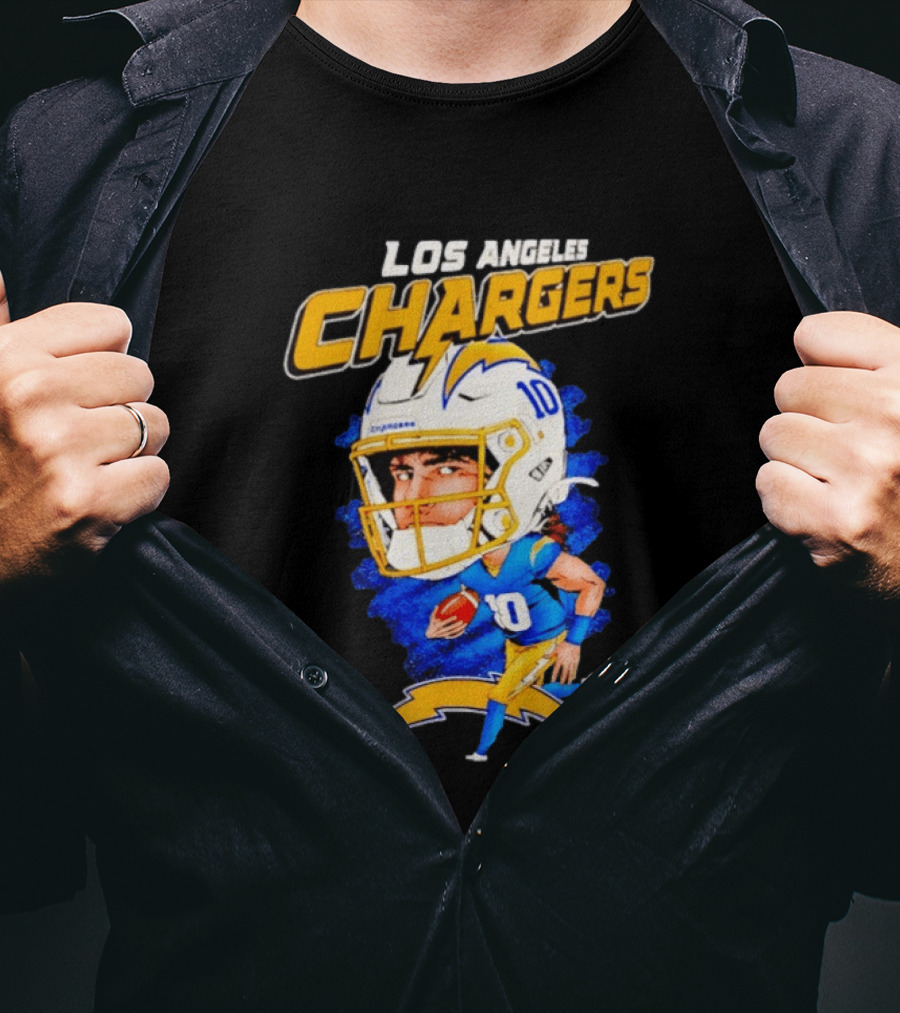 Los Angeles Chargers Justin Herbert Caricature Football Star 10 T-Shirt