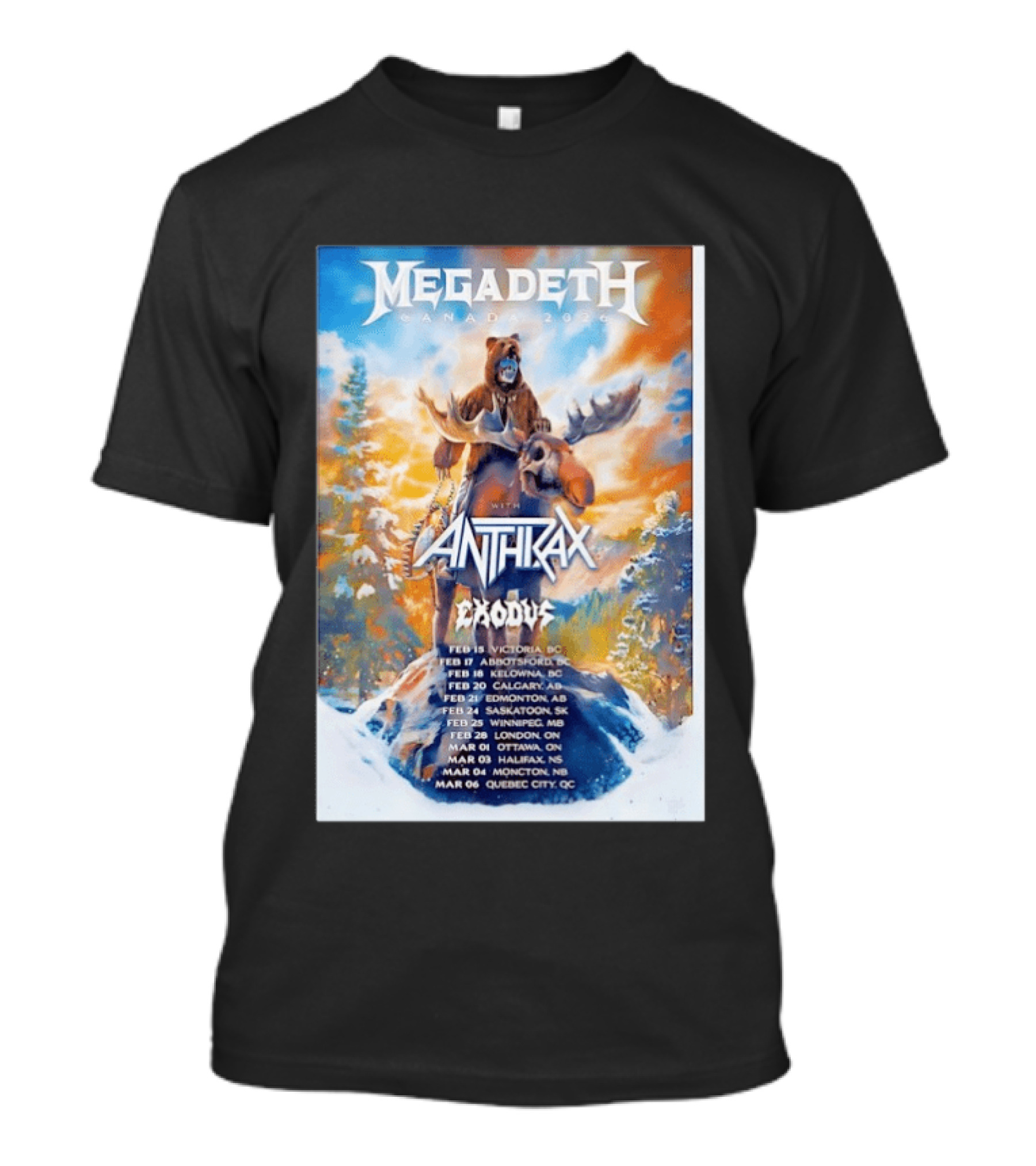 Megadeth Anthrax Exodus Tour Canada 2026 Dates And Locations T-Shirt