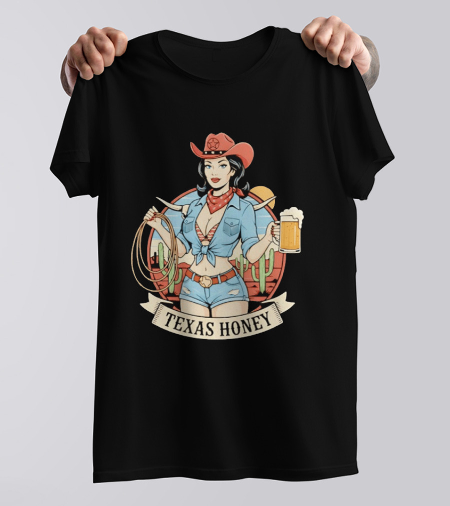 Texas Honey Cowgirl Western Style Beer Cactus Rodeo Red Bandana T-Shirt
