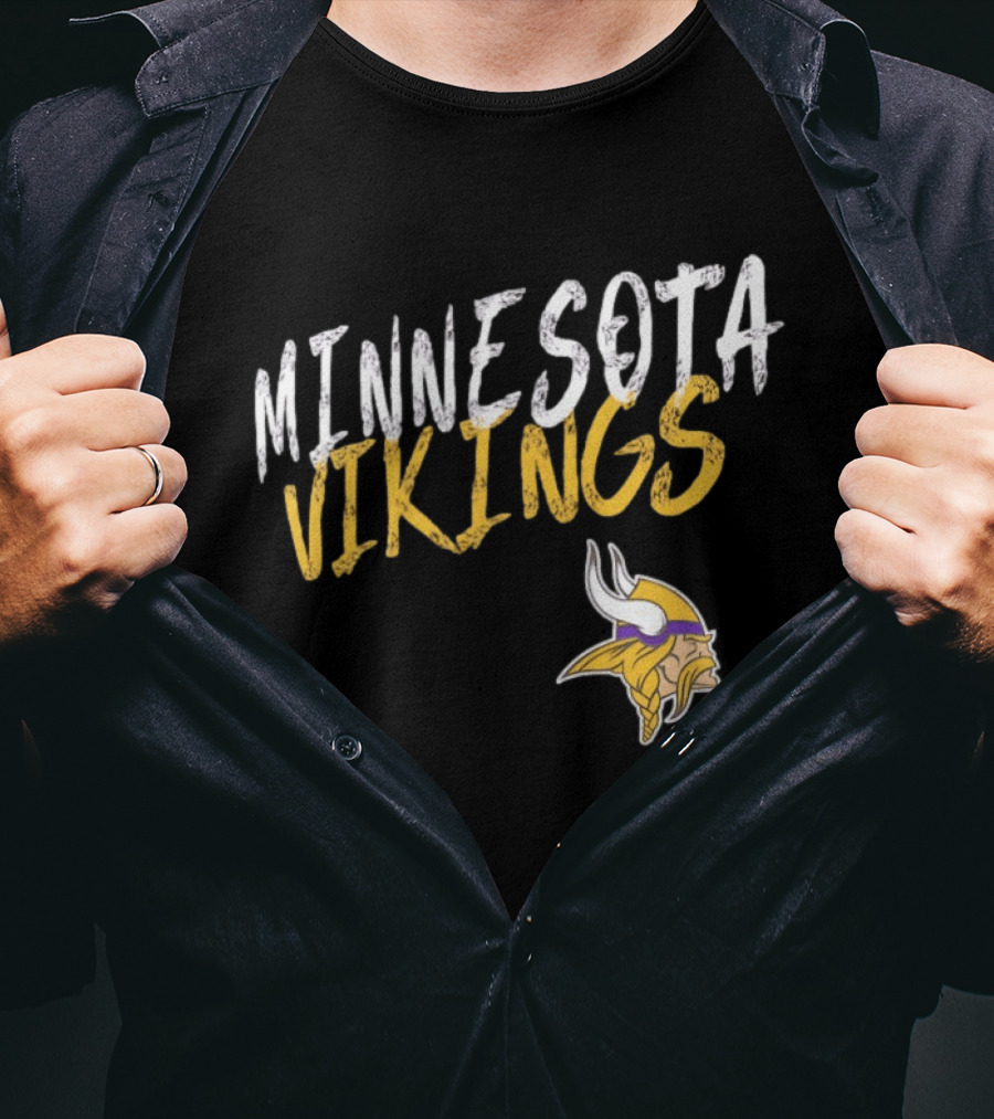 Minnesota Vikings NFL Team Spirit Bold Text And Iconic Horned Helmet T-Shirt