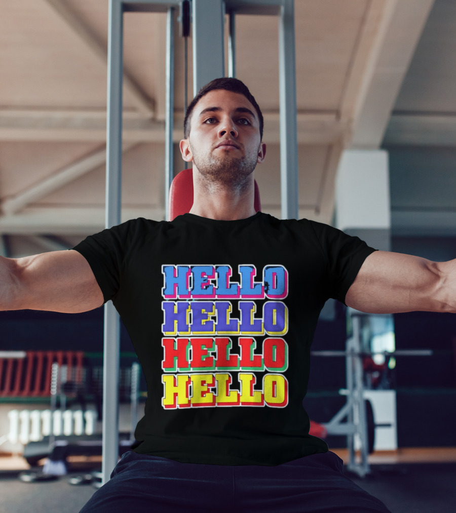 Hello Hello Hello Hello Blue Red Yellow Repeat Bold Pop T-Shirt