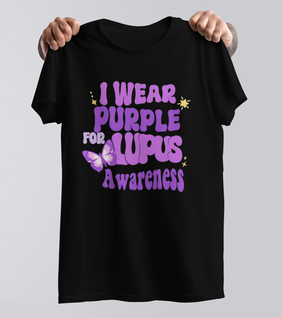 I Wear Purple For Lupus Awareness Butterfly Stars T-Shirt