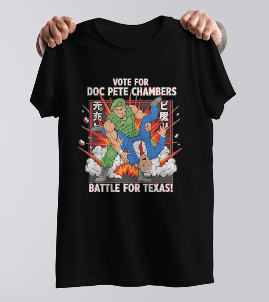Vote For Doc Pete Chambers Battle For Texas Comic Style Explosion T-Shirt
