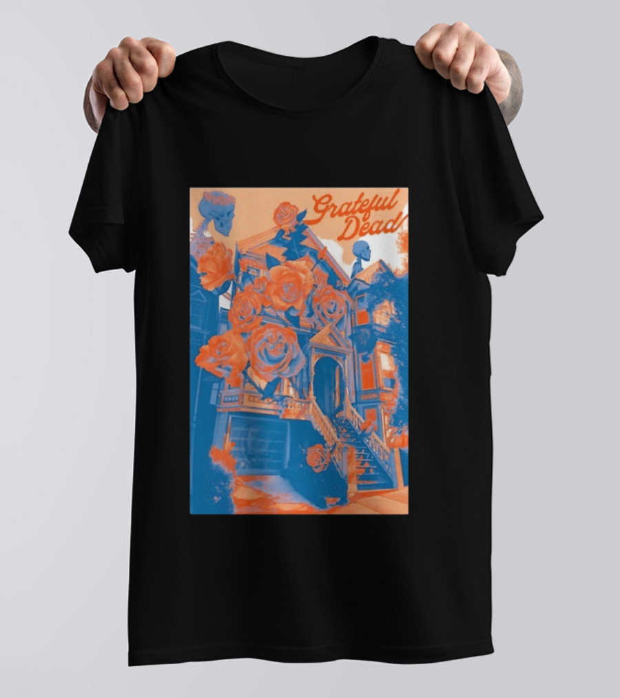 Grateful Dead Vintage House And Roses Psychedelic Art By Paul Kreizenbeck T-Shirt