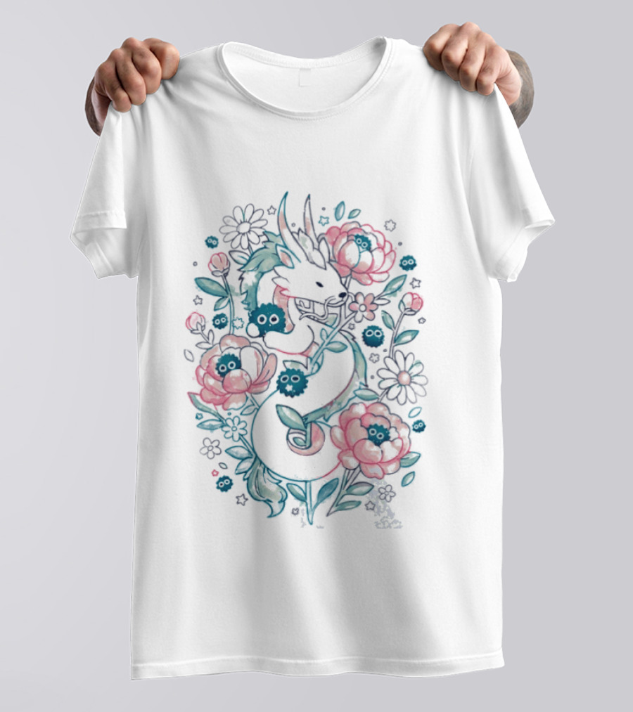 Blossom Spirit Floral Dragon With Spirited Forest Creatures T-Shirt