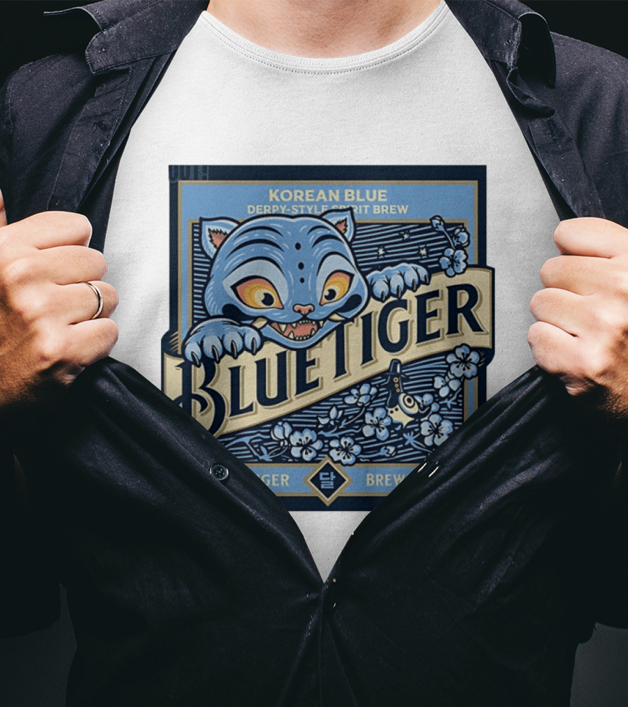 Korean Blue Derpy Style Spirit Brew Blue Tiger Brewing Co T-Shirt