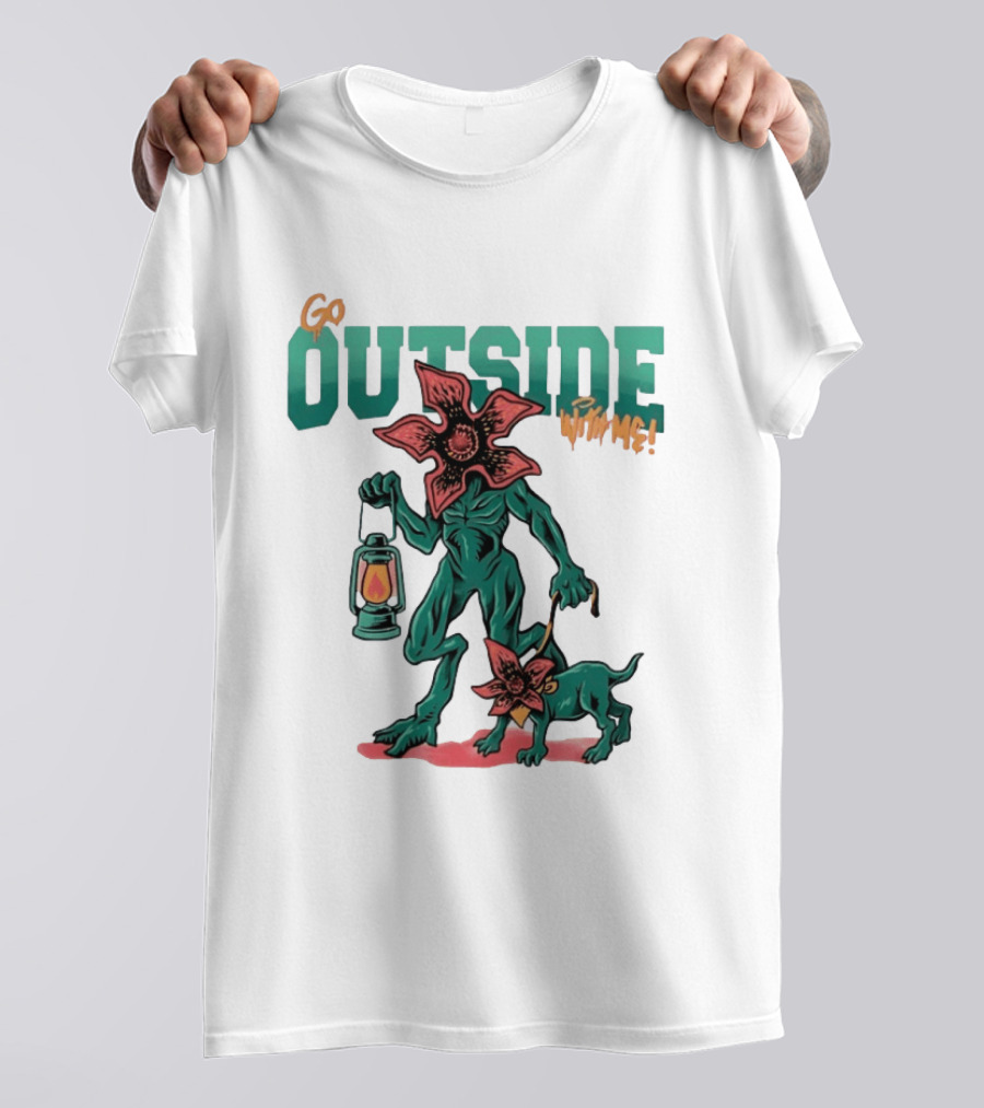 Go Outside Demogorgon With Me Lantern And Dog T-Shirt