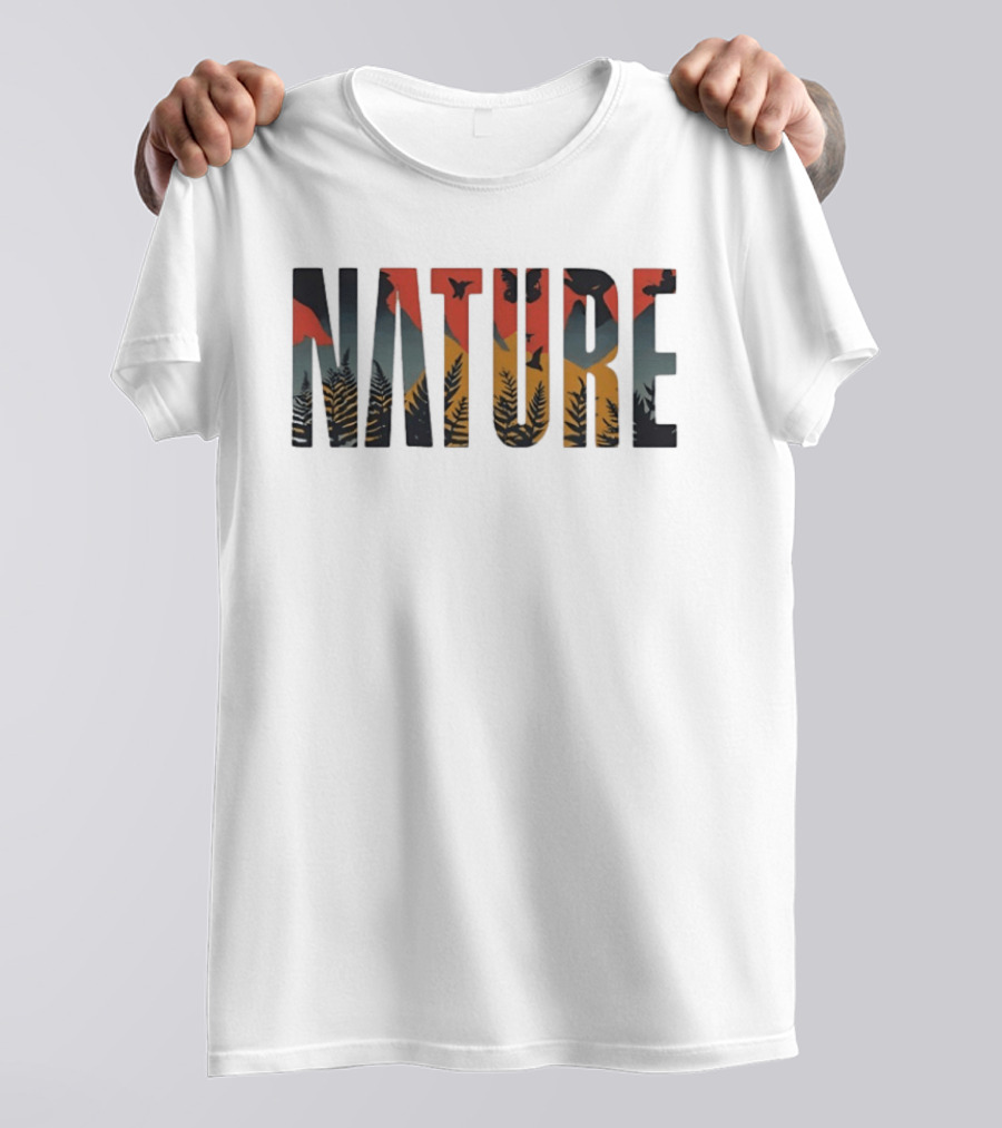 Nature Forest Birds Silhouette Lettering T-Shirt