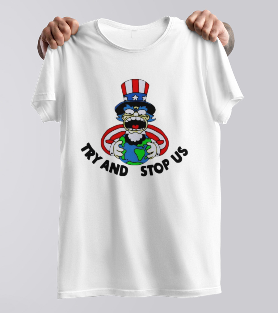 Simpsons Uncle Sam Try And Stop Us Holding Earth T-Shirt