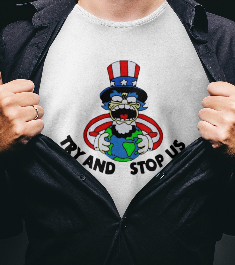 Simpsons Uncle Sam Try And Stop Us Holding Earth T-Shirt