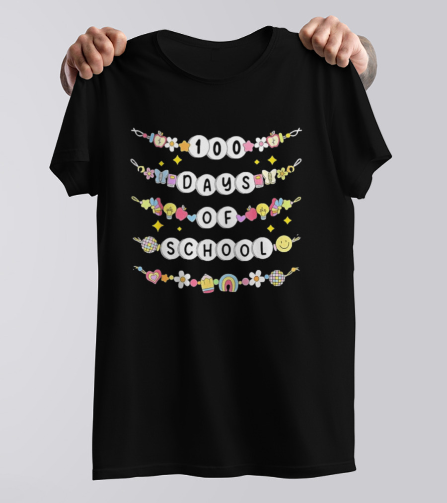 100 Days Of School Friendship Bracelets With Smiley And Rainbow T-Shirt
