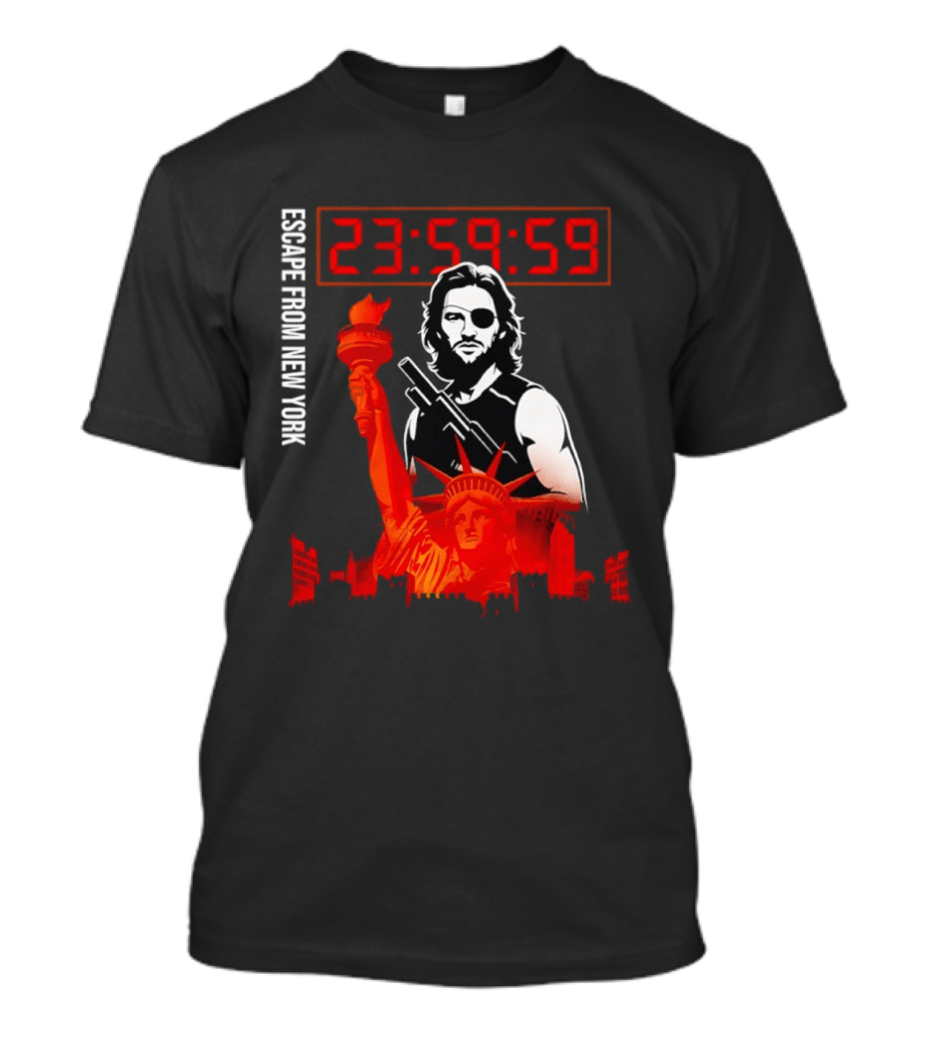 Escape From New York Snake Plissken With Statue Of Liberty And Countdown T-Shirt