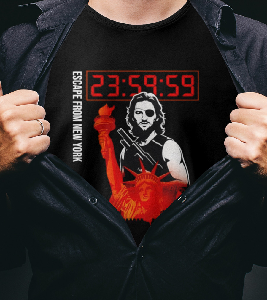 Escape From New York Snake Plissken With Statue Of Liberty And Countdown T-Shirt