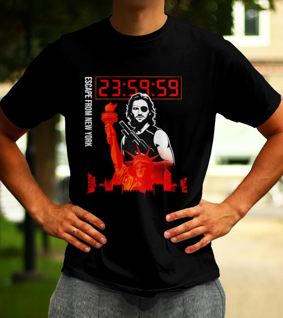 Escape From New York Snake Plissken With Statue Of Liberty And Countdown T-Shirt